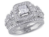 1.25 Carat (ctw Color H-I Clarity I2-I3) Princess Cut Diamond Engagement Ring & Wedding Band Bridal Set in 14K White Gold